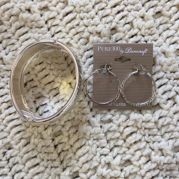 Jewelry - Silver hammered hoop earrings and bangle bracelet set